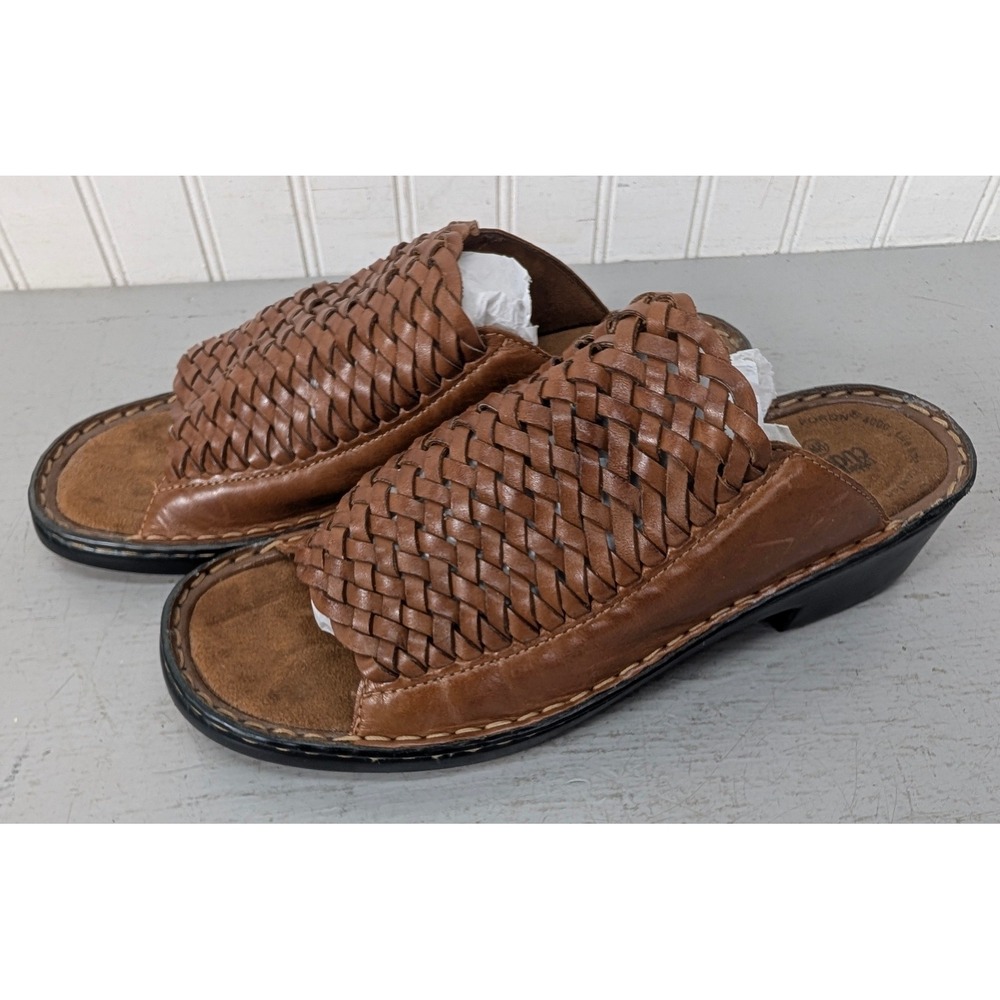 Cobbie Cuddlers Slide Sandals Women's 9W Woven Leather Brown Comfort Wedge